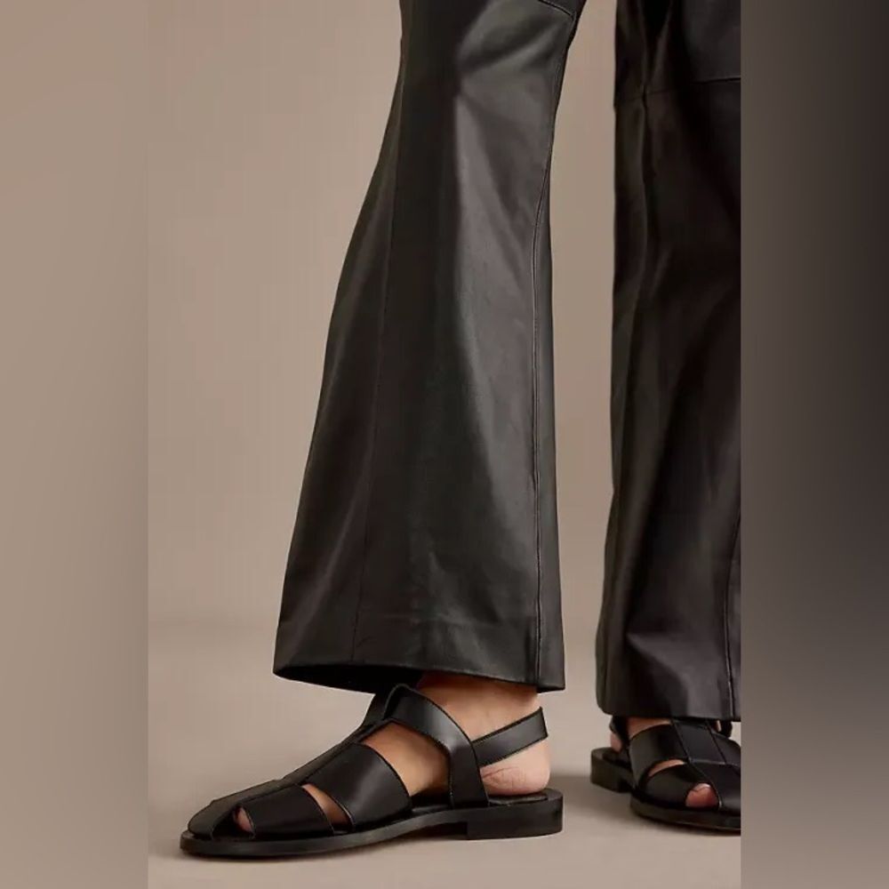 Anthropologie Maeve Wide-Banded Fisherman Leather Sandals In Black Size 39